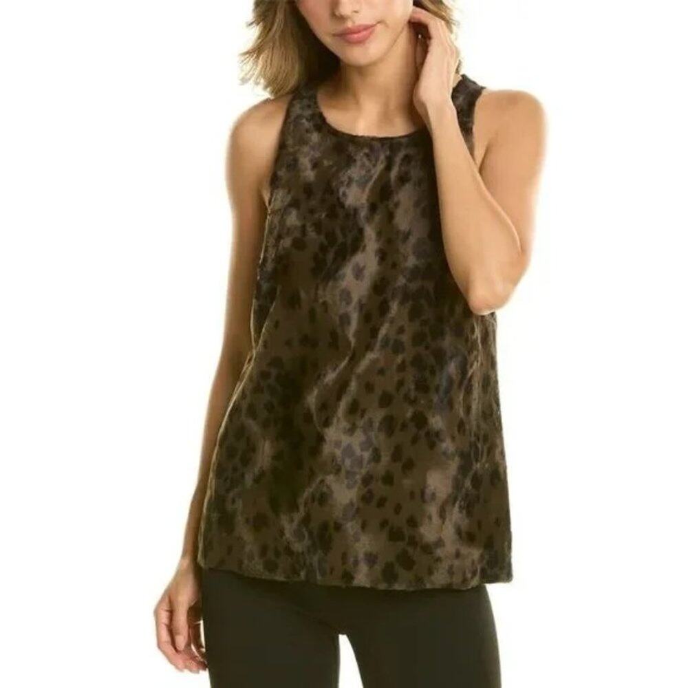 TRINA TURK Brown Faux Fur Cheetah Print Sleeveless Top MEDIUM $268 NWT